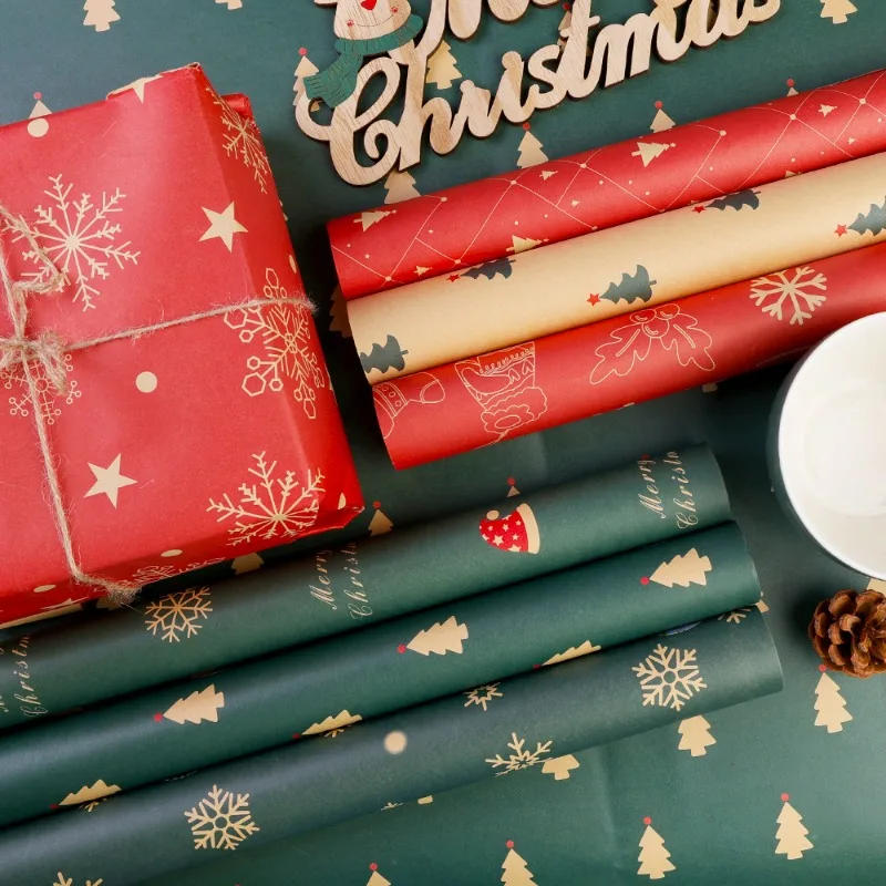 Description Picture 6 of itemChristmas Gift Wrapping Paper Santa Claus Snowflake Pattern Gift Wrap Artware Kraft Paper Christmas Decorative Gift Packaging