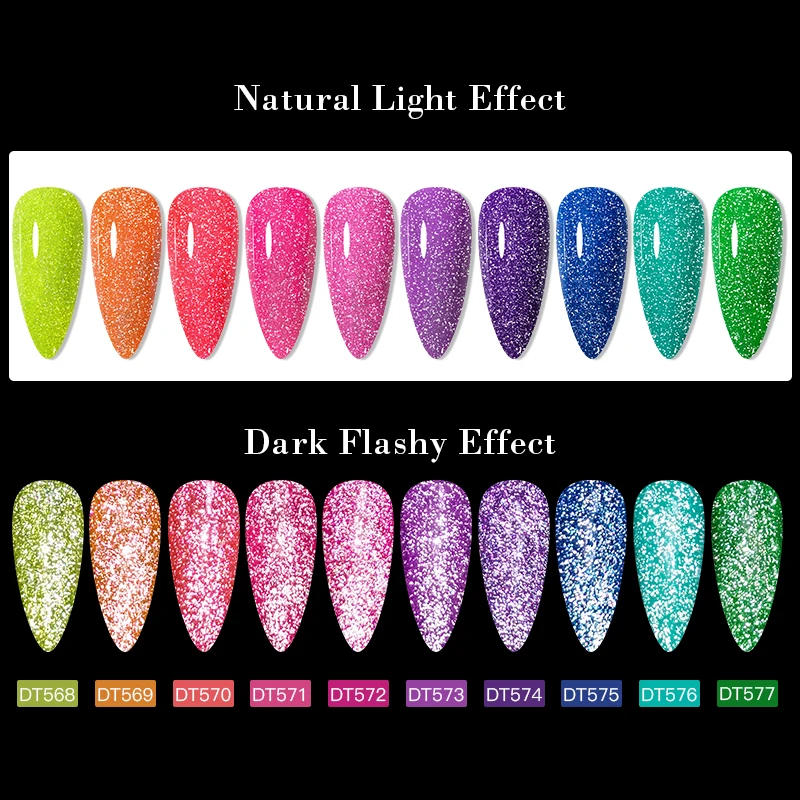 Description Picture 3 of itemMEET ACROSS 7ml Pink Fluorescent Reflective Gel Nail Polish Glitter Neon Semi Permanent UV LED Gel Nail Art Varnish Manicure