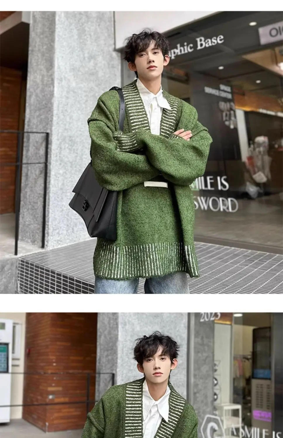 Description Picture 6 of itemAmerican Vintage Contrasting Color Splicing Slit Sweater Couple Loose Casual High Street Sweaters Pullover Male Clothes