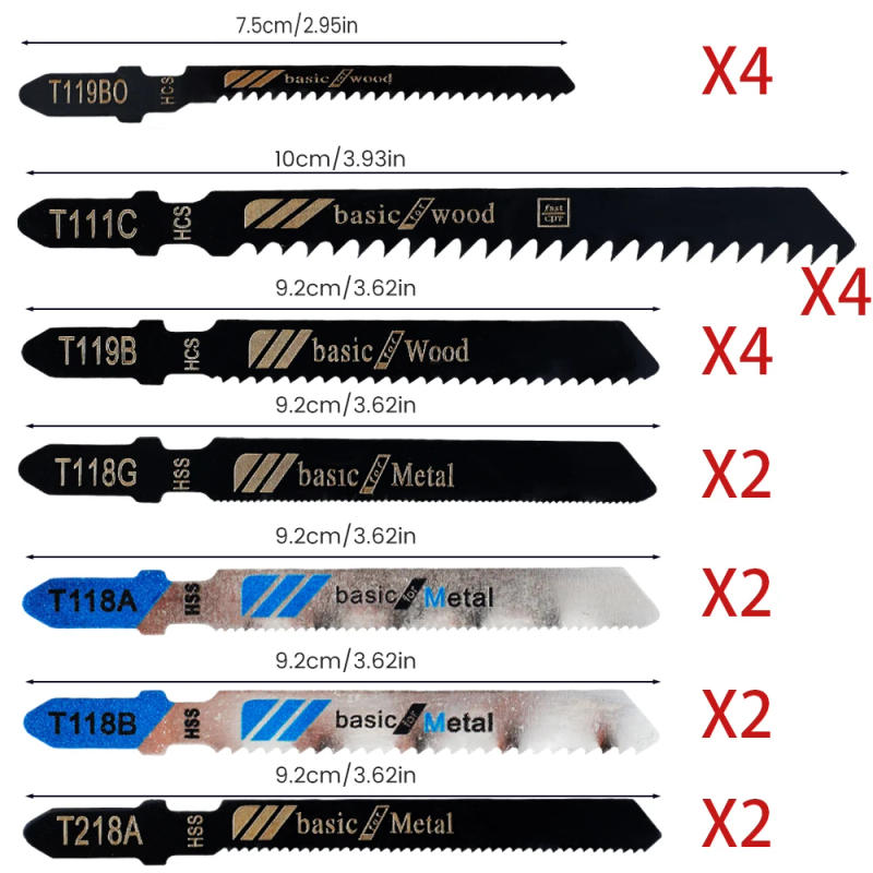 Description Picture 3 of item20Pcs Jigsaw Blades Set T-Shaft HCS Assorted Jig Saw Blades for Wood Plastic Metal Cutting With Box for Black & Decker Metabo