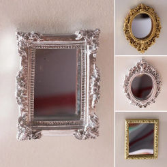 Vintage Mini Mirror Model Gold Silver 1:12 Classic Resin Crown Mirror Photo Frame Dollhouse Miniature Mirror Decor Accessories