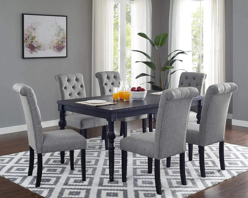 Description Picture 2 of itemUrban Style Counter Height Dining Set: Table and 6 Chairs Grey The chair features button tufted back solid wood