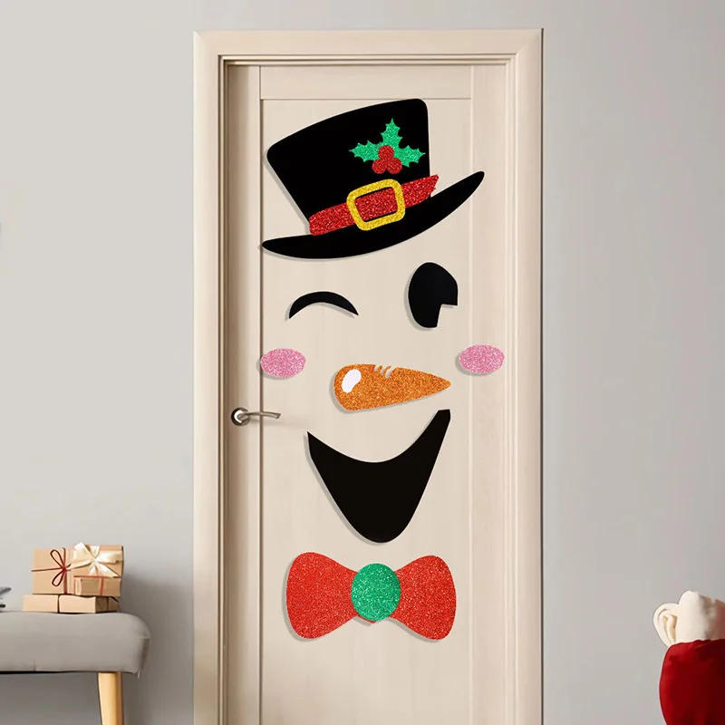 Description Picture 6 of item2025 Christmas Decoration Door Stickers Non-woven Santa Claus Christmas Tree Snowman Elk Window Sticker Xmas Home Decorations