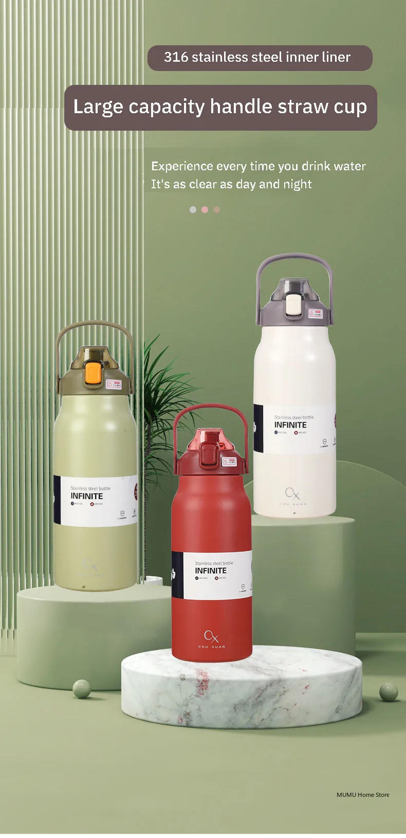 Description Picture 2 of itemLarge Capacity Thermal Water Bottle With Straw Tumbler Stainless Steel Thermo Bottle Gym Vacuum Flask Cold and Hot Insulated Cup