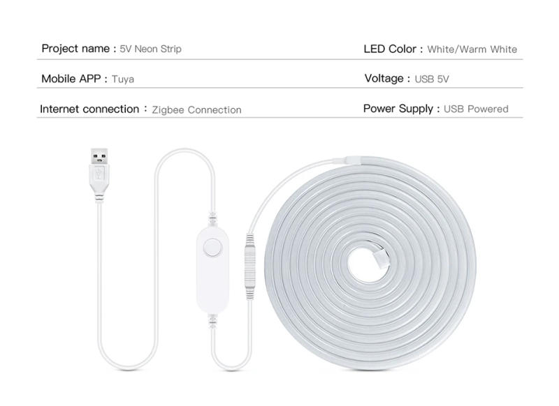 Description Picture 3 of itemZigbee 3.0 Tuya Smart Life LED Neon Light Strip DC5V SMD 2835 120LEDs/M Flexible Rope Tube Lamp Work with Alexa Google Home