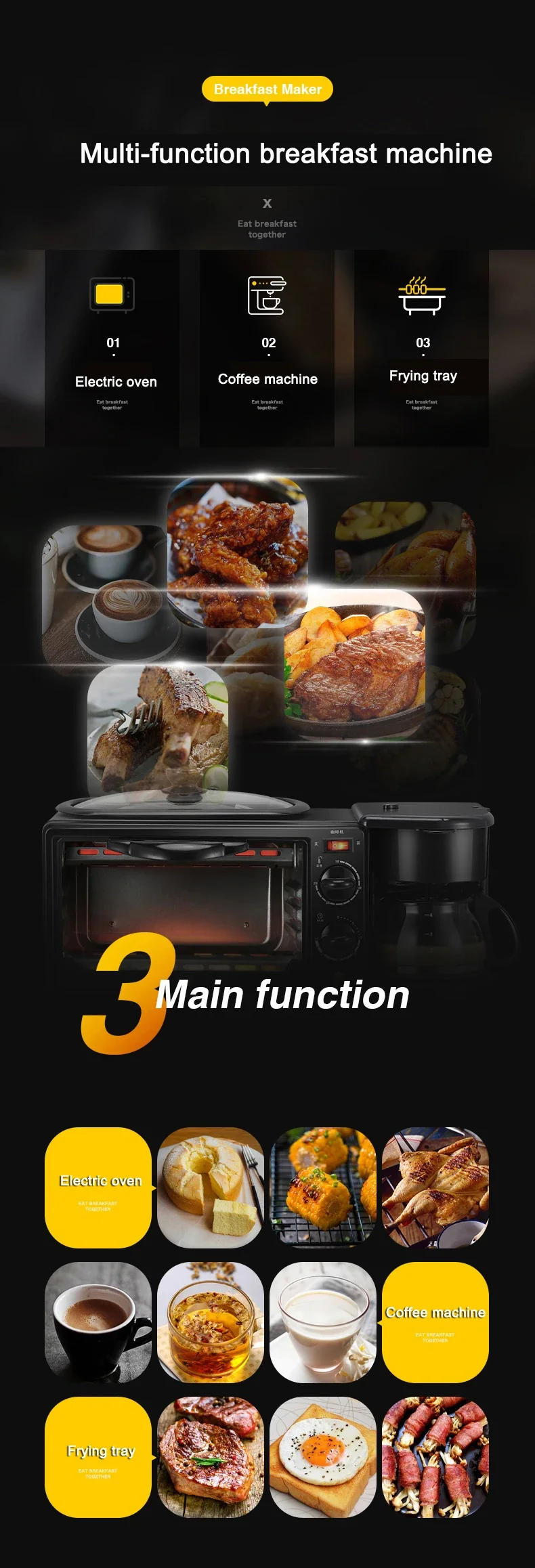 Description Picture 3 of itemDMWD Electric Breakfast Machine 3 in 1 Multifunction Breakfast Maker Mini Drip Coffee Maker Bread Pizza Oven Frying Pan Toaster