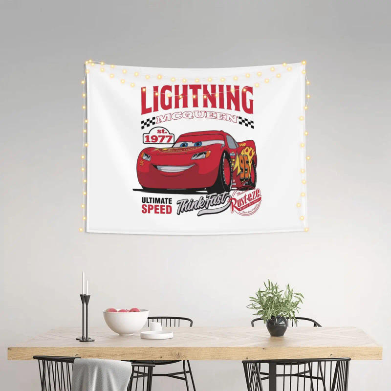Description Picture 4 of itemRetro Lightning McQueen Cars Tapestry Hippie Polyester Wall Hanging Room Decor Yoga Mat Psychedelic Tapestries