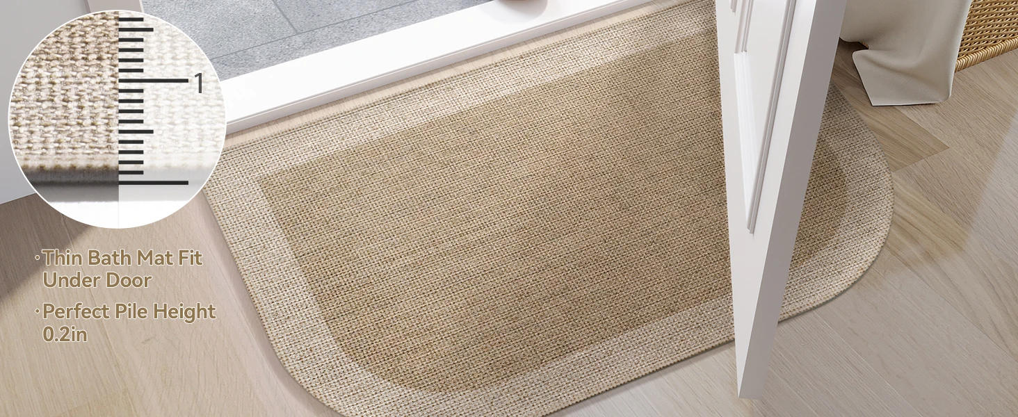 Description Picture 3 of itemHalf Circle Bath Mat Thin Bathroom Rugs Fit Under Door Quick Dry Non Slip Washable Bathroom Mat with Absorbent Woven Half