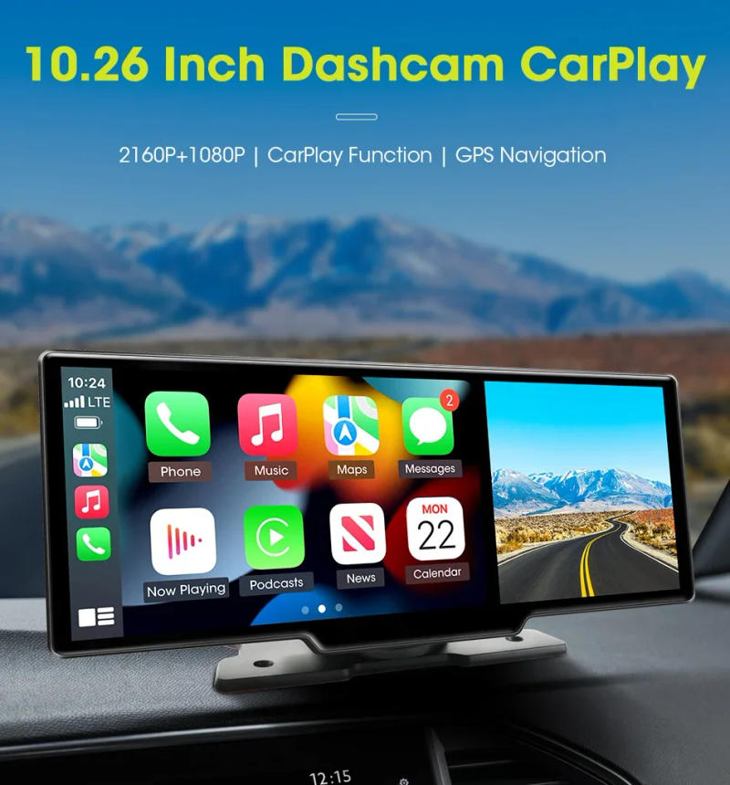 Description Picture 4 of itemJansite 10.26" Dash Cam 4K Car DVR Mirror Video Player Wireless Carplay Android Auto Recorder Rear View Registrar With Bracket