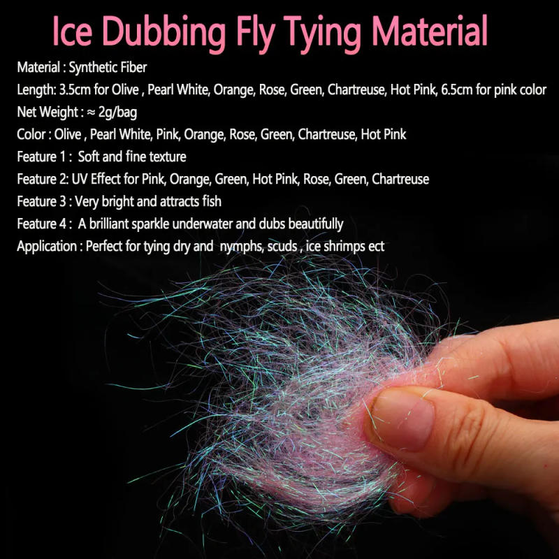 Description Picture 2 of itemBimoo 2g/bag Ultra Fine Ice Dubbing Fly Tying Material Ice Dub Fiber for Scud Nymph Shrimps Dry Flies Trout Fishing Lures Baits