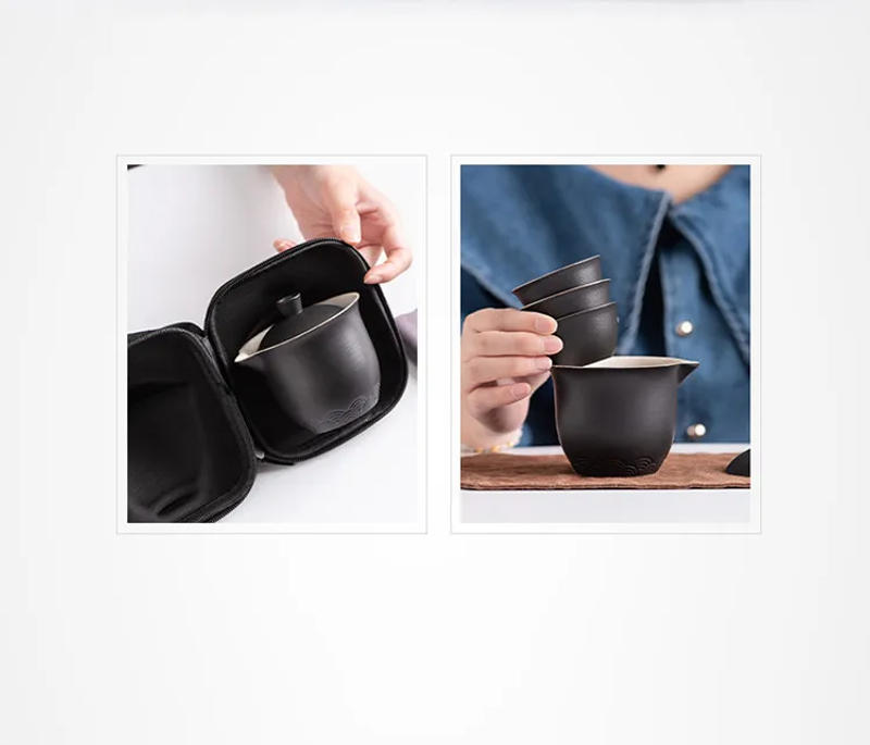 Description Picture 4 of itemCustom Portable Travel Tea Set High-end Japanese Tea Pot Teacup Storage Bag Suit Ceramic Tea Set One Pot Three Cups Home Teaware