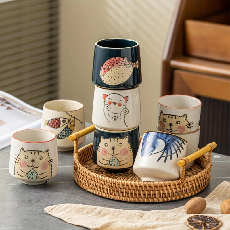 Description Picture 6 of item4pcs, Porcelain Teacups Set, Japanese Style Tea Cup, Cute Kawaii And Vintage Exquisite Kung Fu Tea Cups, Summer Winter Drinkware