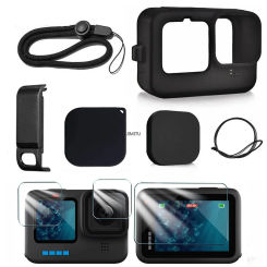 Silicone Case for GoPro Hero 12 11 10 9 Black Tempered Glass Screen Protector Protective Film Lens Cap Cover for Go Pro 10 case