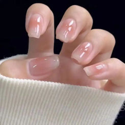 24PCS Fake Nails French Fake Nails Nail Art Small Fresh Short Nails Removable for Couples Dating Outdoor Potluck Parties