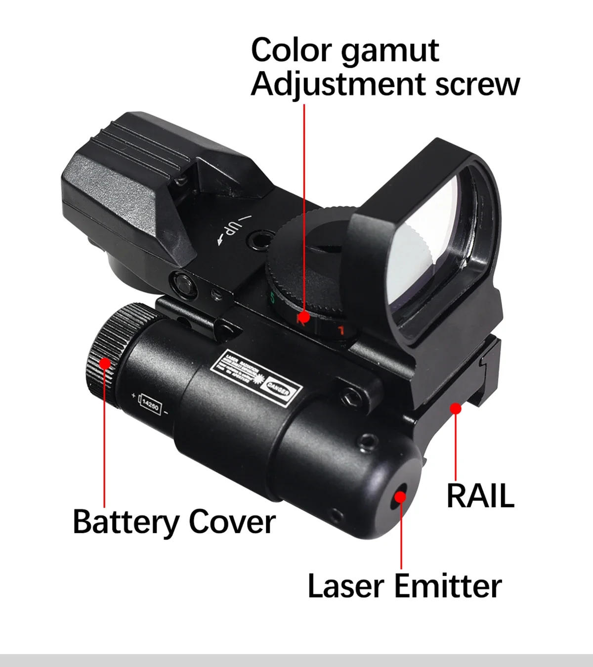 Description Picture 4 of itemRed Dot Sight with Laser Series HD103 HD101 4 Reticle Optics Sight Red Green Dot Airsoft Scopes Glock Hunting Rifle Scope