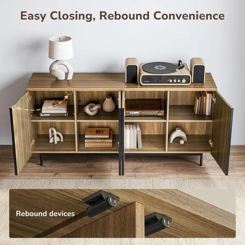 Description Picture 4 of itemSideboard Buffet Cabinet 63" Storage Cabinet with Fluted Decorative Doors Modern Console Table for Kitchen Colemen (Camel)