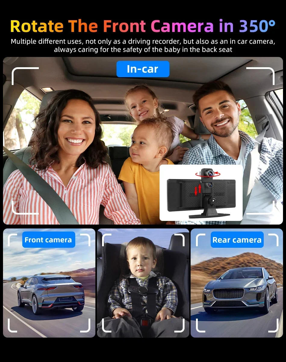Description Picture 6 of item10.26" Car DVR Intelligent Screen with 4K 360° Rotation Dash Cam Wireless CarPlay & Android Auto Stereo AUX FM Bluetooth WIFI