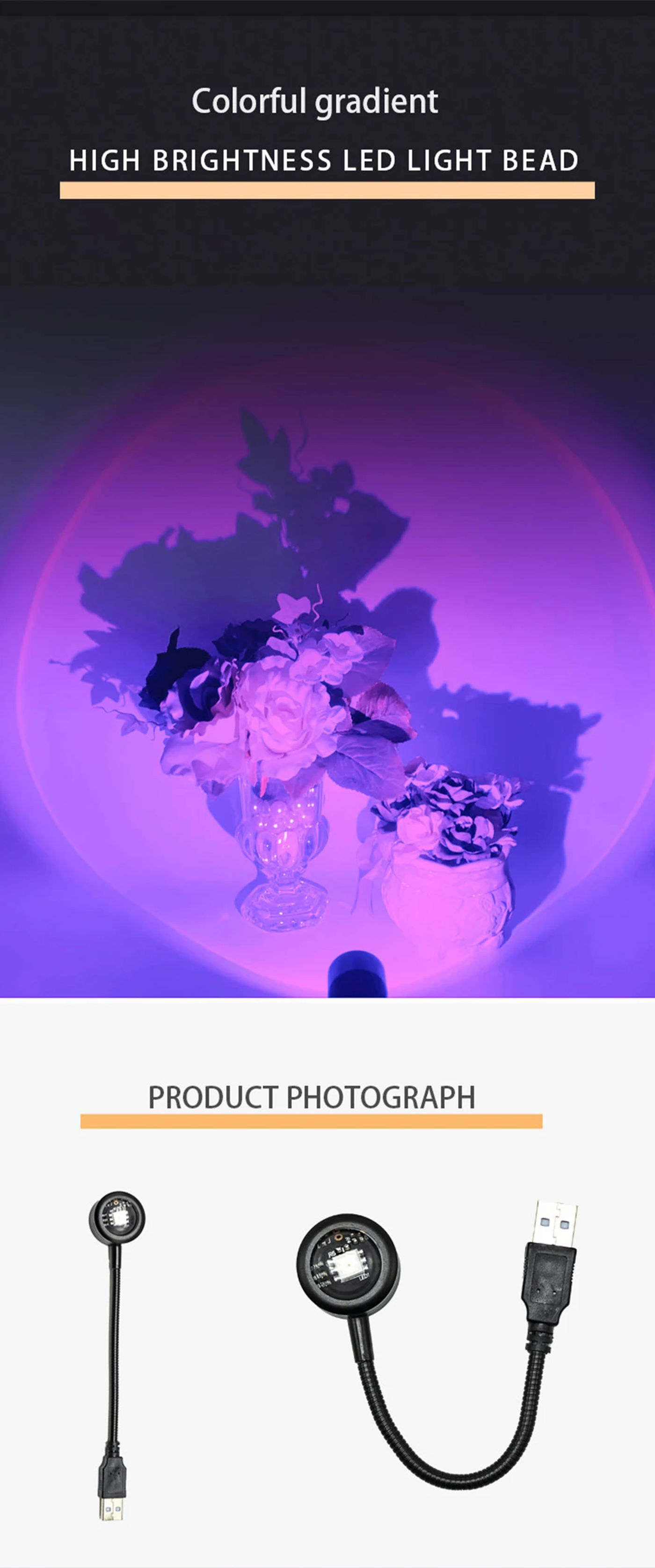 Description Picture 5 of itemUSB LED Sunset Lamp Atmosphere Night Light Projector Photography Wall Ambience Lamp Festival Gift Bedroom Home Decoration Lamp