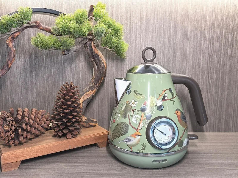 Description Picture 6 of item1850W Retro Green Paint Decal Electrc Kettle Boiling Kettle With Thermometer Automatic Power Off 304 stainless Steel Teapot 1.7L