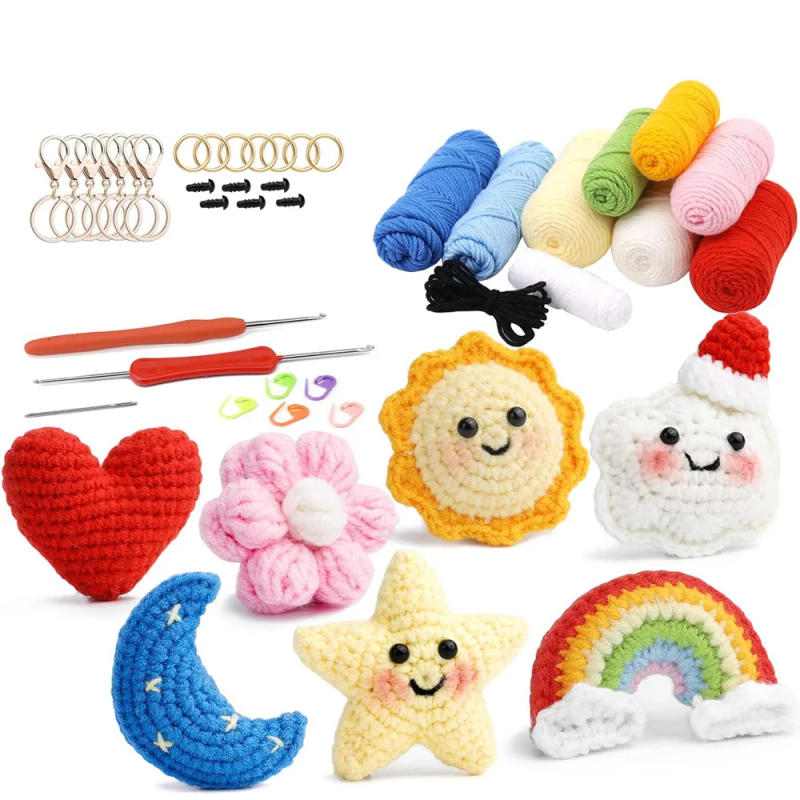 Description Picture 2 of itemCrochet Material Pack Star Moon Flower Pendant wih Knitting Yarn Crochet Hook Fiber Fill for Beginners