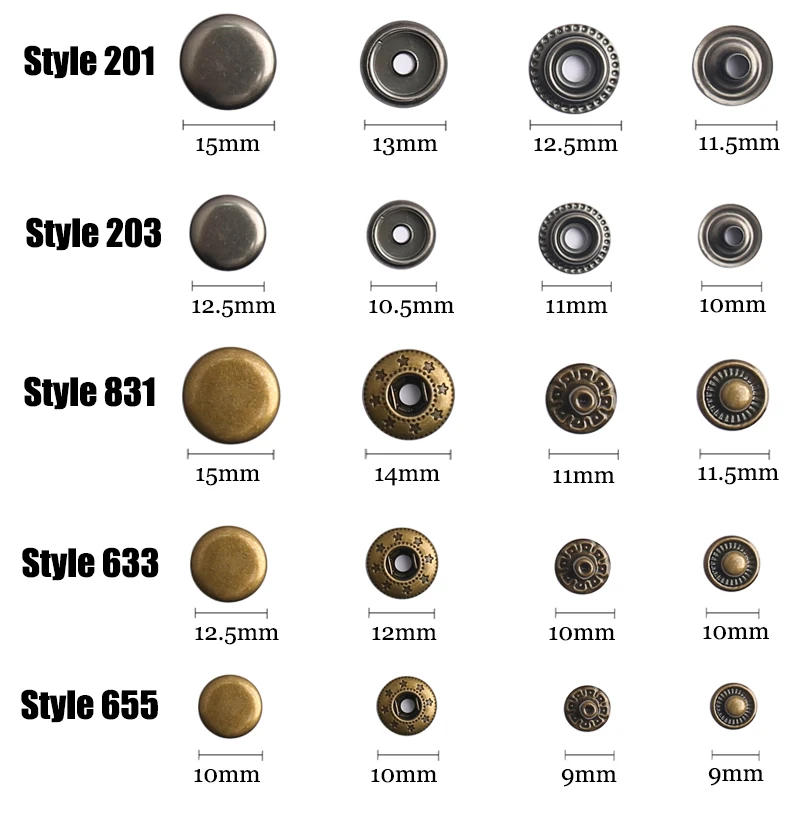 Description Picture 3 of item10mm 12.5mm 15mm Metal Pressure Buttons Sewing Accessories Botones Snap Button For Clothing Jackets Leather Snap Fasteners