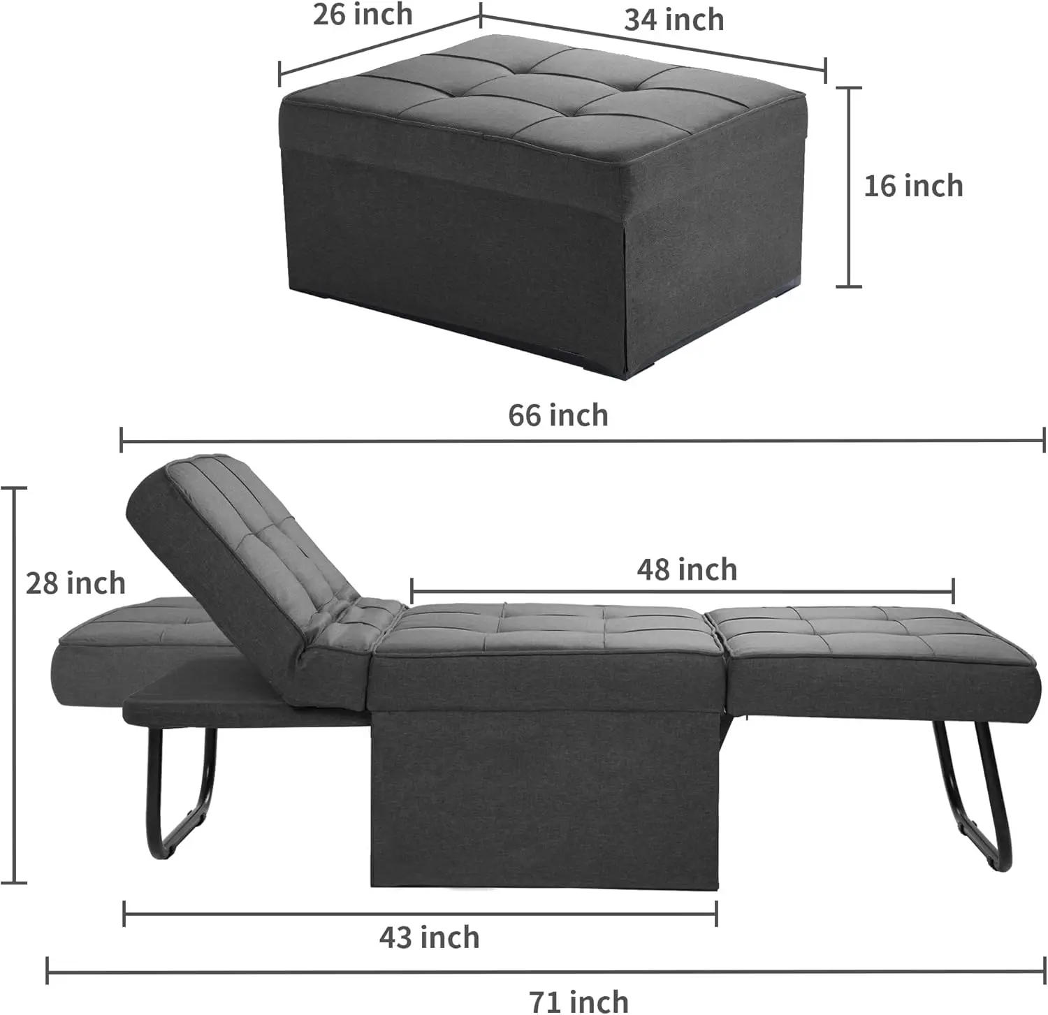 Description Picture 4 of itemSofa Bed 4 in 1 Multi-Function Folding Ottoman Breathable Linen Couch Bed with Adjustable Backrest Modern Convertible Chair