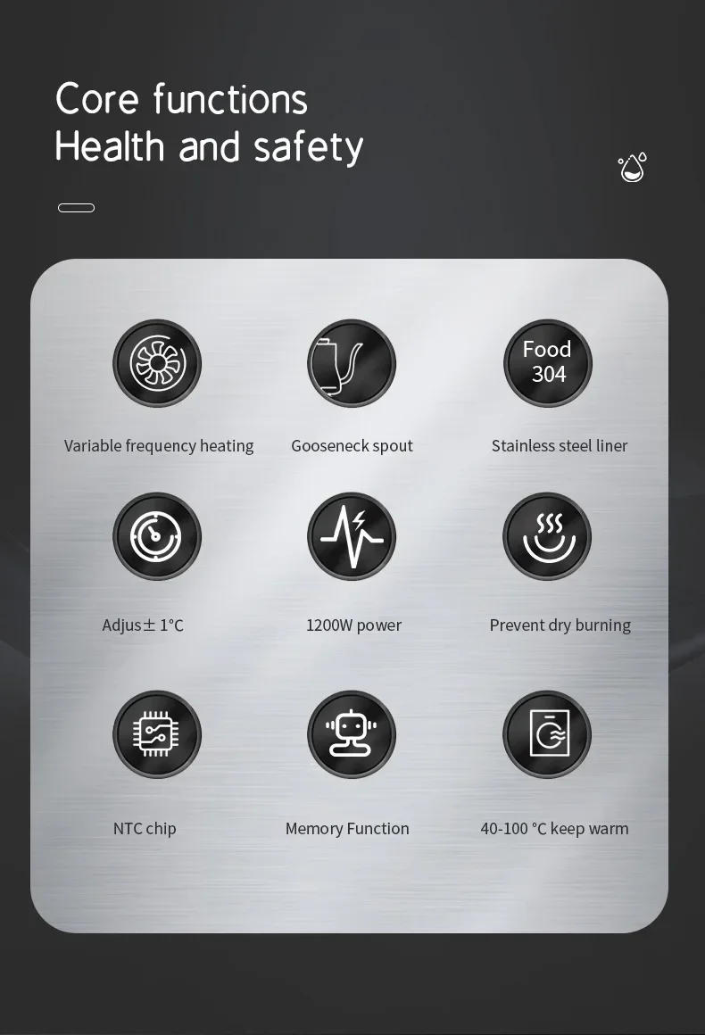 Description Picture 3 of item1000W Electric Gooseneck Kettle Hand Brew Coffee Pot Smart Teapot with Temperature Control Pot Rapid Heating Kettle 110V/220V