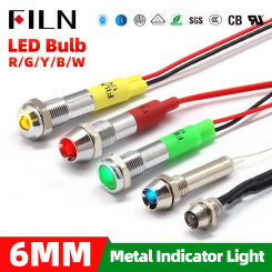 6mm 12V 24V 110V 220V Metal LED Pilot Panel Dash Signal Indicator Warning Light 20cm Cable Chrome Finish Car Boat Marine