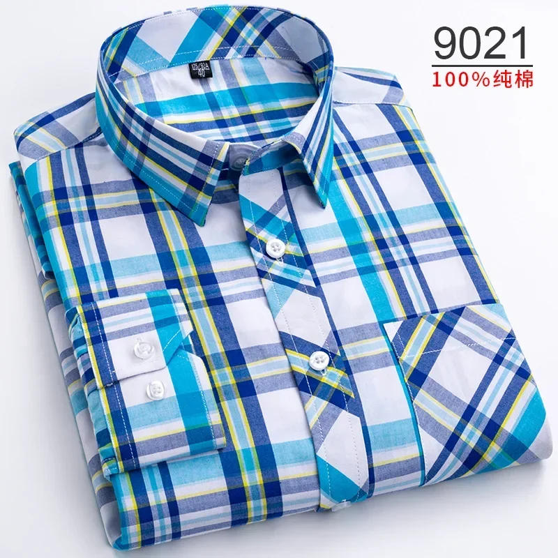Description Picture 5 of itemPlus Size S-8XL Men's Plaid Shirt Long Sleeve 100% Cotton Casual Slim Buttons Business Social Dress Shirts Blouse Men Clothing
