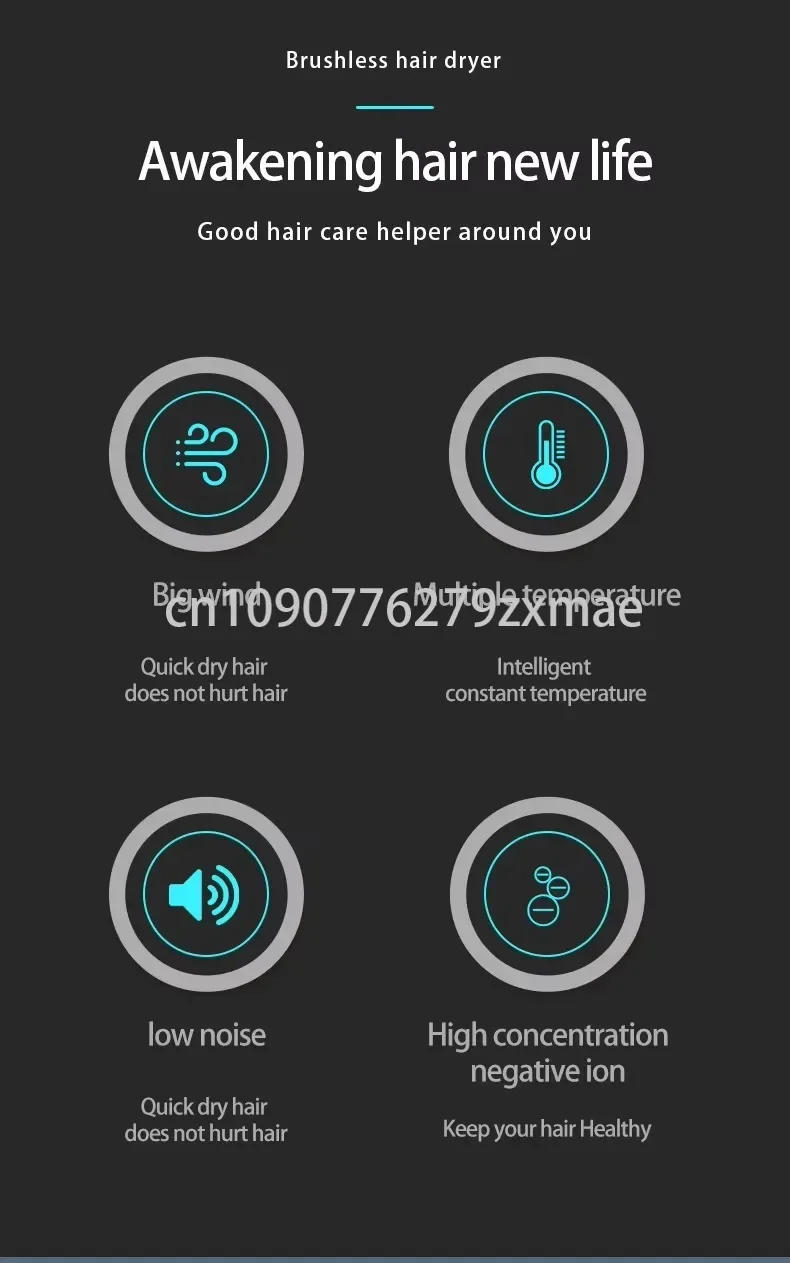 Description Picture 3 of itemLed Display 1875W Professional Hair Dryer High Speed 110000 RPM Brushless Motor for Fast Drying Low Noise Ionic Blow Dyer