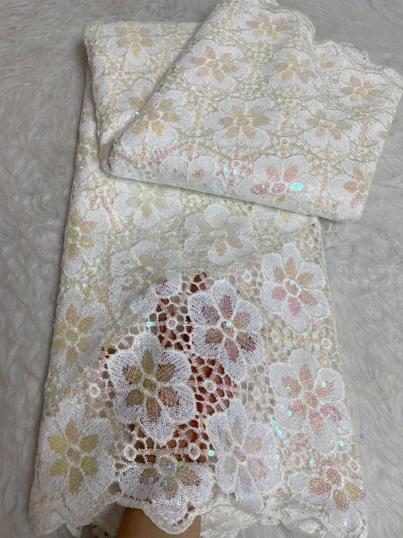 Description Picture 6 of item5 Yard Newest Hot Selling French Lace With Sequins African Tulle Cord Lace Net Embroidered Fabric For Wedding Party