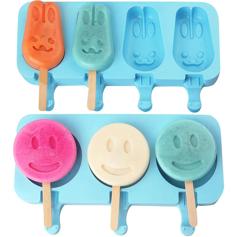 Description Picture 3 of itemPopsicle Silicone Homemade Ice Cream Cartoon Mold Cake Decorating Fondant BPA Free Reusable Popsicle Molds with 50 Wooden Sticks