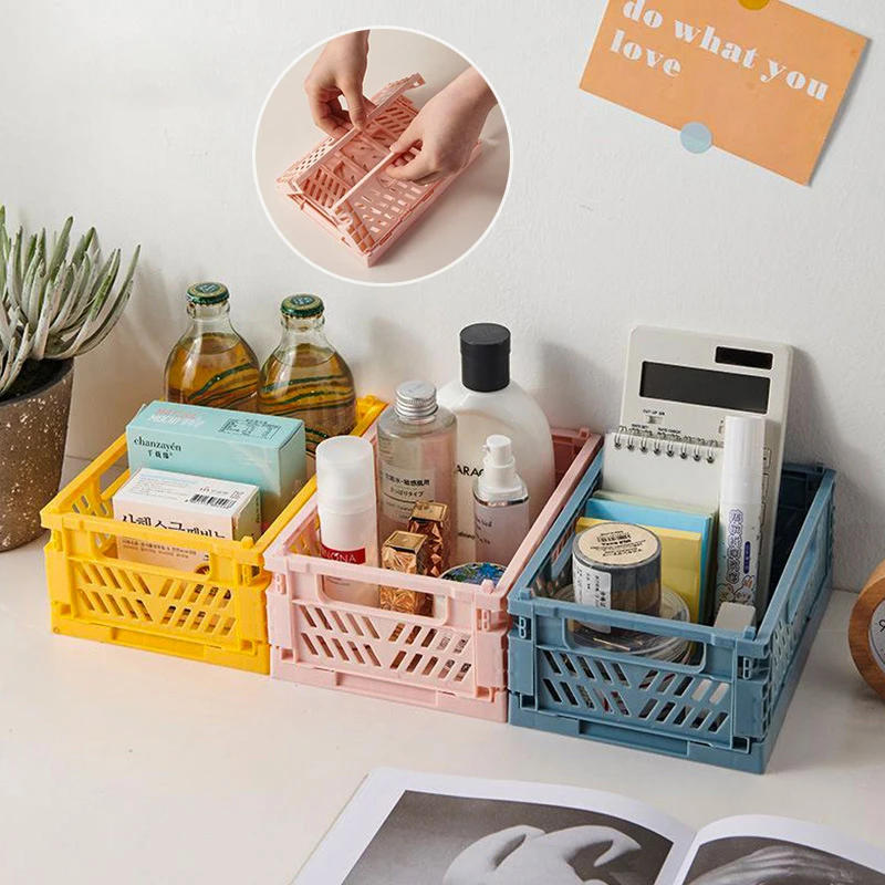 Description Picture 4 of itemFoldable Desktop Storage Basket Multifunctional Sundries Storage Box Plastic Stackable Book Organizer Cosmetic Drawer Case