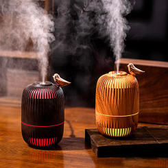 New desktop light retro birdcage wood grain Humidifier Diffuser with rainbow gradient atmosphere humidifier heavy fog volume