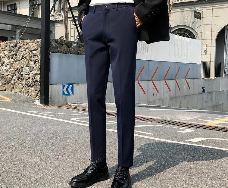 Description Picture 6 of itemTressed Baggy Straight Slim Fit Male Suit Trousers Social Tailoring Business Men's Summer Pants 9 Cropped Draped Fluid New in Up