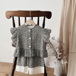 2025 Baby Clothing Set Ruffle Sleeve Tee Wide Leg Pants 2 Pcs Girls Tee Suit