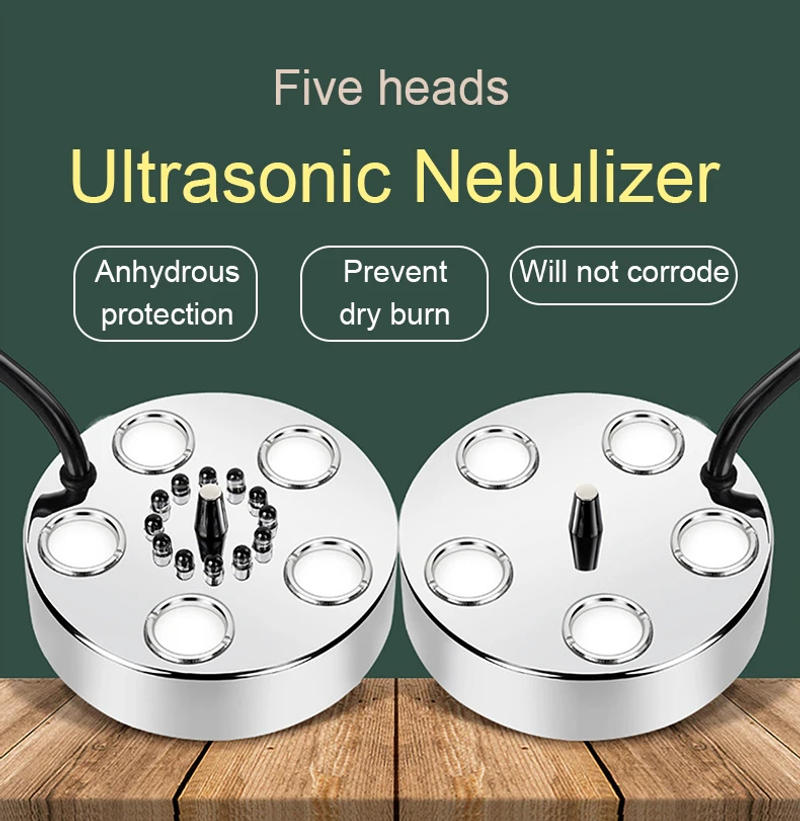 Description Picture 3 of item3/5 Head Ultrasonic Humidifier Fog Generator Mist Maker For Water Fountain Pond Atomizer Diffuser With Colorful Lamp Nebulizer