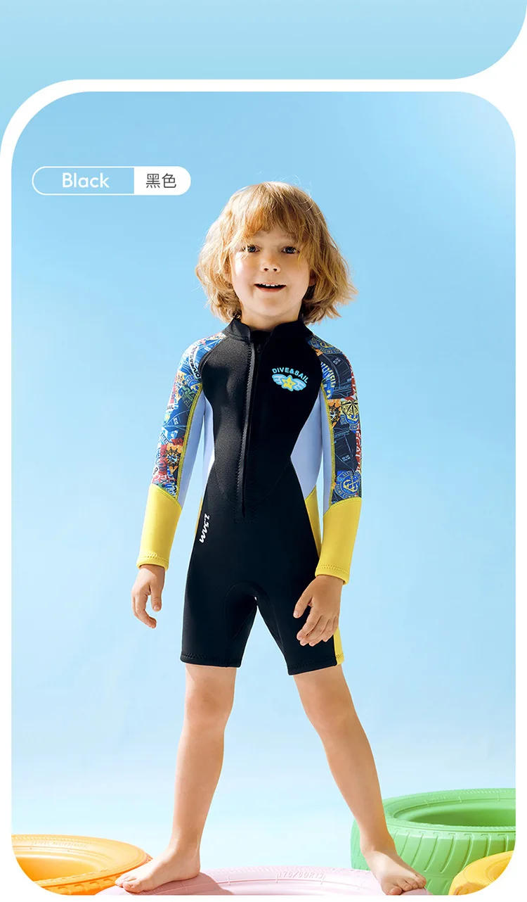 Description Picture 3 of item2.5mm Neoprene Youth Kids Wetsuit Summer Surfing Suit Short Sleeve Diving Snorkeling Swimming One-piece Scuba Dive Swimwear Girl