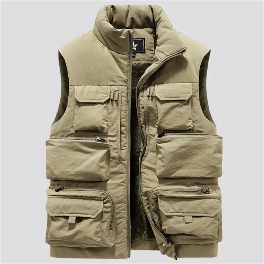Description Picture 3 of itemNew Fashion Men Cargo Vest Winter Thick Fleece Warm Sleeveless Sport Jacket Solid Color Tactical Coat Men Pockets Work Waistcoat