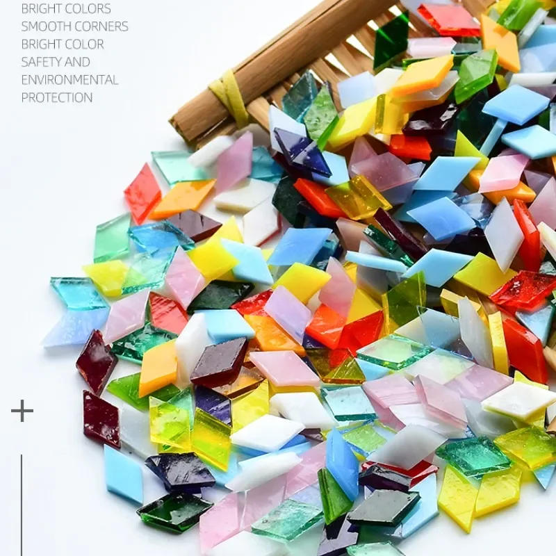 Description Picture 2 of item200g Diamond Shape Mosaic Mica Stained Glass Mosaic Tiles Mosaic Making Tiles for Puzzle Art DIY Craft Lamp Table Accessories