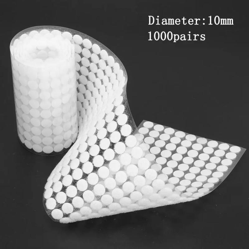 Description Picture 5 of item1000 Pairs 10/15/20mm Self Fastener Tape White Transparent Dots Disc Adhesive Strong Glue Sticker Round Coins Hook Loop