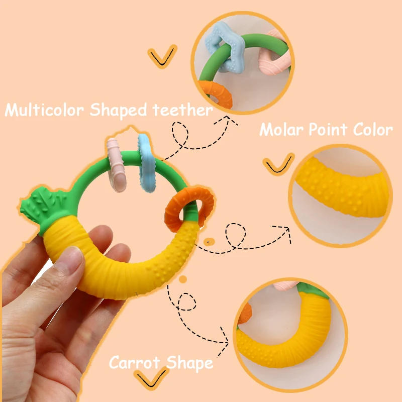 Description Picture 5 of itemFood Grade Baby Silicone Teethers BPA Free Cartoon Carrot Infant Teething Chew Toys for Boys Girls Shower Gift Baby Accessories