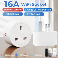 20A Tuya WIFI Socket UK RF433MHZ Smart Plug Timer Count Down Travel Adapter Smart Life Power Monitor Overcharge Protect Outlet