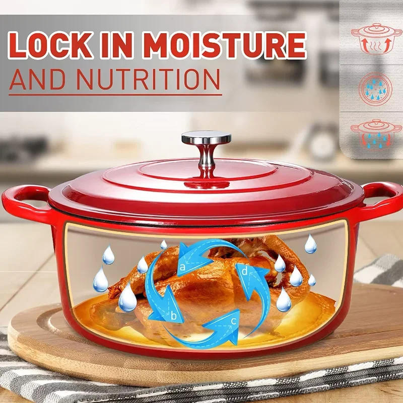 Description Picture 5 of itemEnameled Dutch Oven Pot with Lid,Cast Iron Dutch Oven with Dual Handles for Bread Baking,Cooking,Non-stick Enamel Coated Cookwar