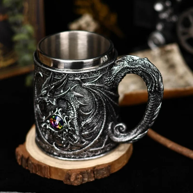 Description Picture 3 of itemMedieval Viking Dragon Beer Mug 16OZ Stainless Steel Drinking Beer Stein Coffee Cup Viking Gifts for Men Norse Medieval Decor