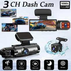 1080P 3 Camera Dash Cam for cars,Front And Inside,car camera with IR Night Vision,Loop Recording,wide angle Car DVR Camera
