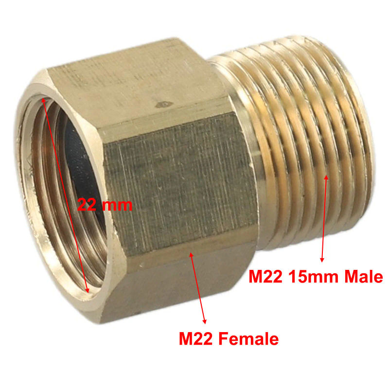 Description Picture 3 of itemPressure Washer Nozzle Brass Spray Female Metric M22 15mm Male Thread To M22 14mm Hoses Fitting Adapter Coupling Tool Part