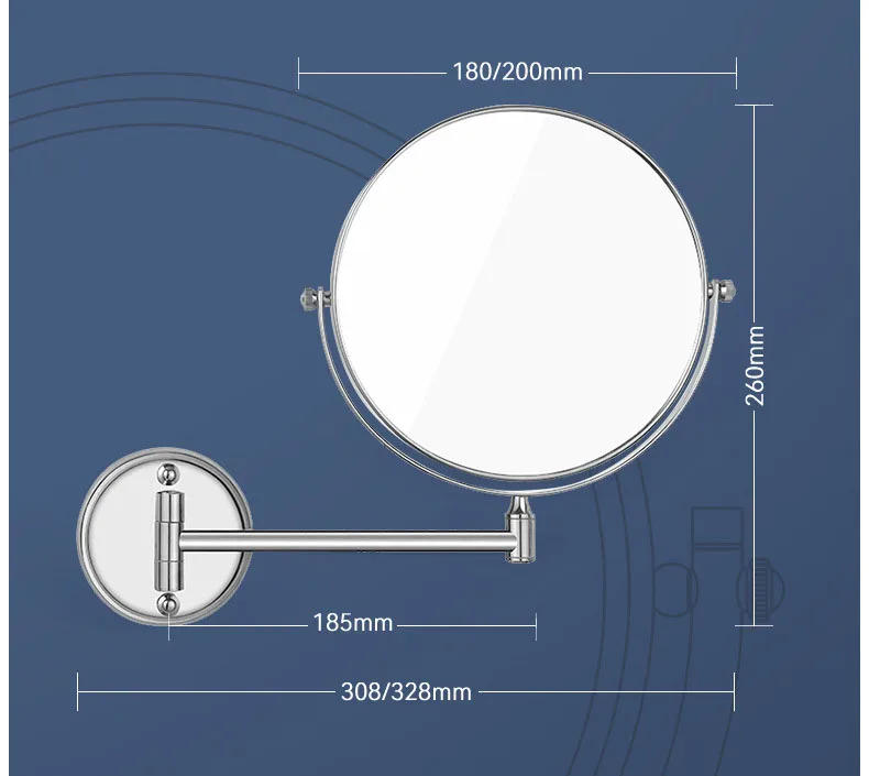 Description Picture 5 of itemMetal Folding Makeup Mirror Wall Mounted Bathroom Decoration Stainless Steel Telescopic Rotating HD Mirror Bathroom Accessories