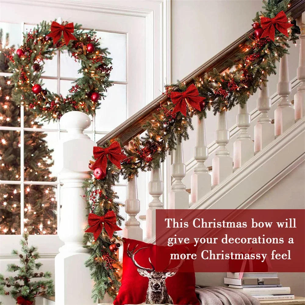 Description Picture 5 of item5pcs 14cm Sparkling Christmas Bow Decoration Xmas Tree Pendant Ornaments Home Christmas New Year Party DIY Bows Decorations