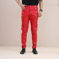 Fashion Skinny Leather Pants Faux Red Joggers Motorcycle Party NightClub Trousers For Men With Strings